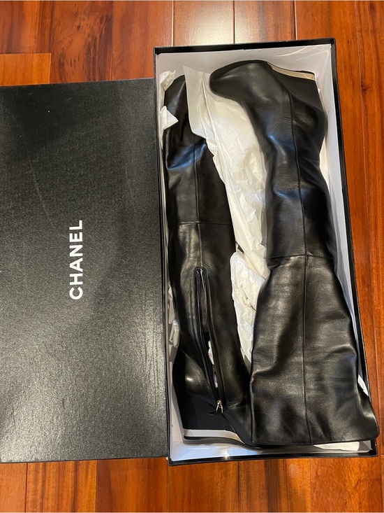 CHANEL Shoes - CHANEL Black Leather Tall Zipper Boots
